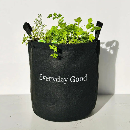 Gardenuity Everyday Good Garden – Live Bonnie Plants, Miracle-Gro Pour & Feed Plant Food, Soil & 5-Gallon Grow Bag – Patio Herb Garden Kit for Beginners