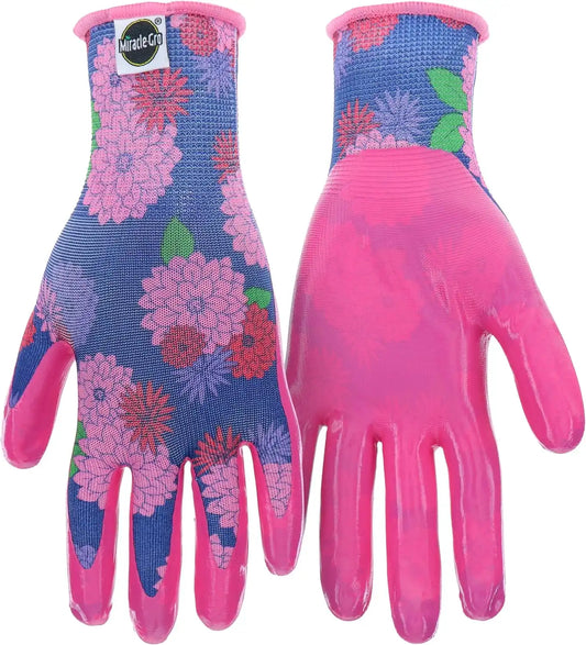 Miracle Gro Women's Nitrile Coated Grip Floral Pattern Gardening Work Gloves