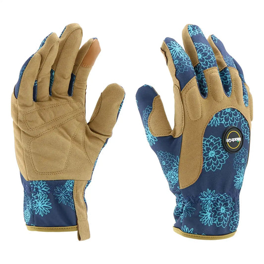 Miracle-Gro Women's High-Dexterity Gardening Work Gloves, Touchscreen Technologies, Abrasion Resistant, Comfort, Blue/Tan, Medium, (MG86207/WML)